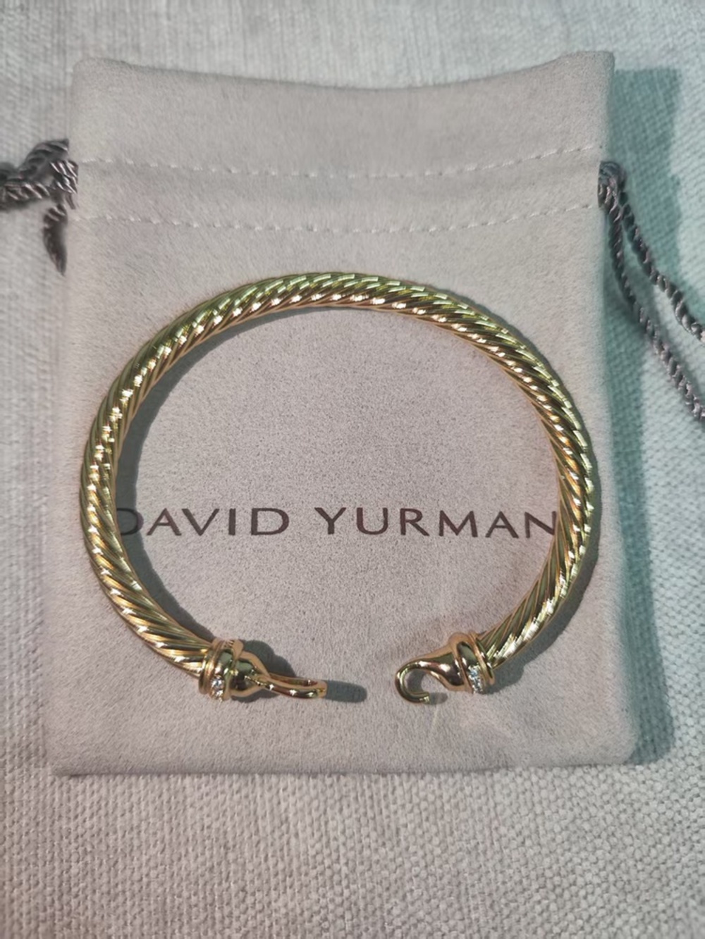 ✨David Yurman 18K Gold Twisted Cable Diamond Hook Clasp Bracelet - Picture 3 of 5